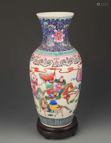 FAMILLE ROSE STORY PATTERN GUAN YIN VASE