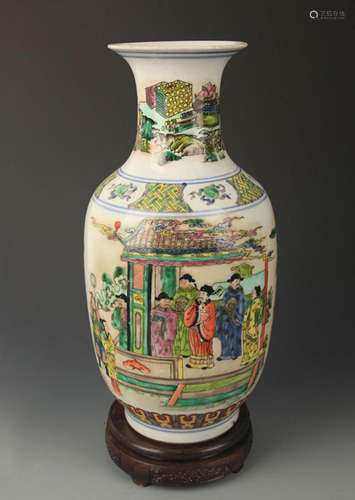 FAMILLE ROSE STORY PAINTED PORCELAIN DECORATIONAL VASE