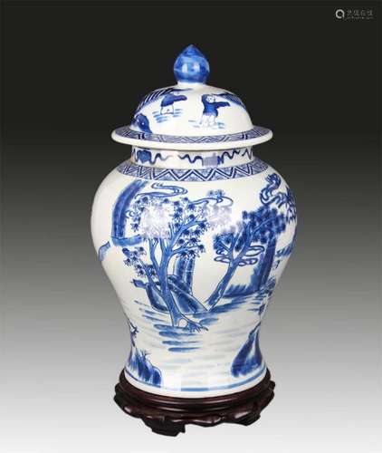 BLUE AND WHITE STORY PATTERN GENERAL TYPE PORCELAIN JAR