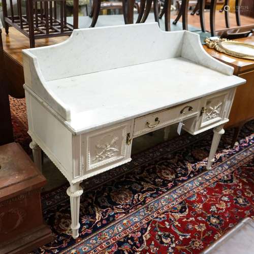 An Edwardian painted pine and gesso marble topped wash stand...