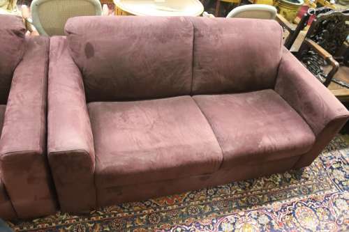 A pair of contemporary mauve fabric two seater settees, leng...