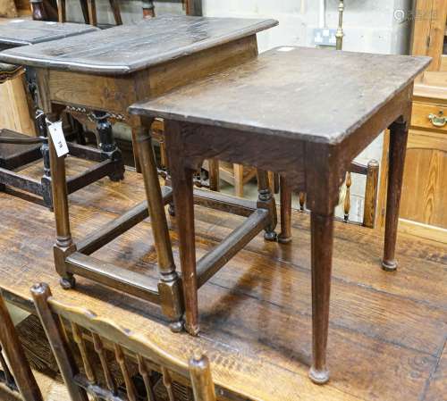 An early 18th century oak side table, with turned legs and p...