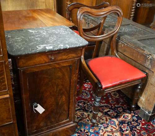 A Victorian mahogany commode cupboard with grey marble top, ...