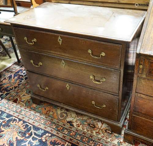 A George III style oak three drawer chest, width 86cm, depth...