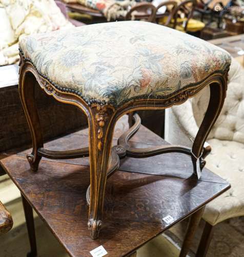A French stained beech cabriole leg dressing stool with salt...