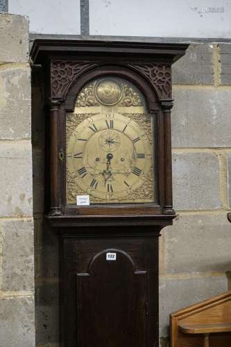 A late 18th century oak eight day longcase clock, with brass...