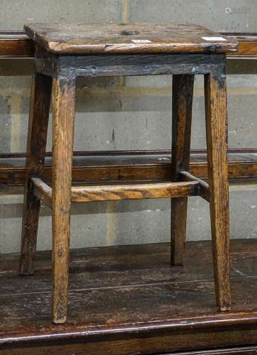 An early 19th century oak stool, width 36m, depth 24cm, heig...