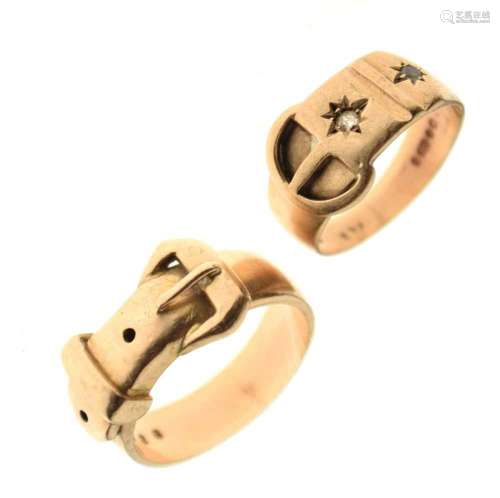 Two 9ct gold buckle rings