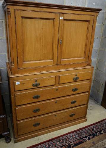 An early Victorian pine kitchen cabinet, with two panelled d...