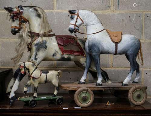 A Victorian carved and painted wood rocking horse, lacking u...