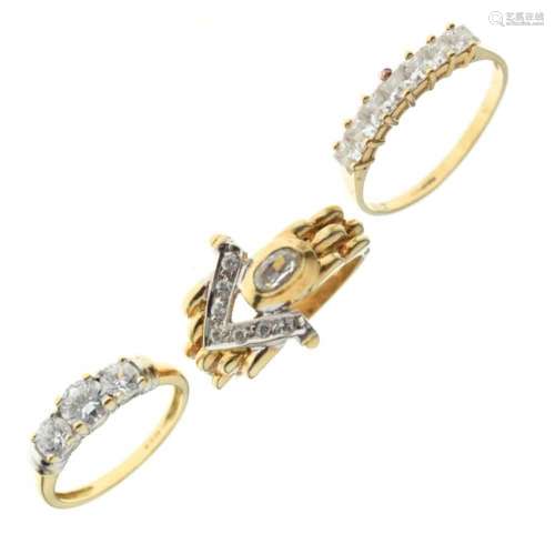 Two 18ct gold and diamond rings, together with a 14ct gold a...