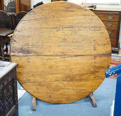 A Vendange 19th century fruitwood table, diameter 136cm, hei...