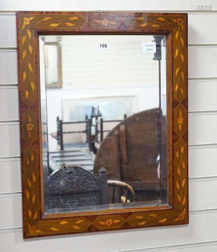 A Dutch floral rectangular marquetry and mahogany mirror, wi...