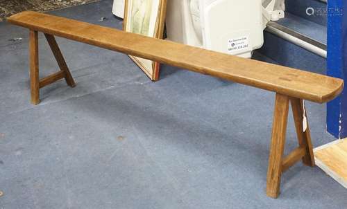 A 19th century French oak bench seat, length 203cm, depth 28...