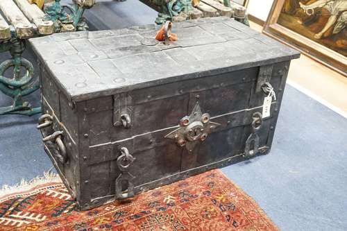 A 17th/18th century German ironbound Armada chest, with key