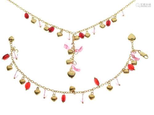 9ct gold multi paste bead set necklace and bracelet set