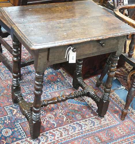 A William and Mary rectangular oak side table on turned legs...