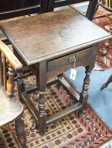 A small William and Mary rectangular oak side table on balus...