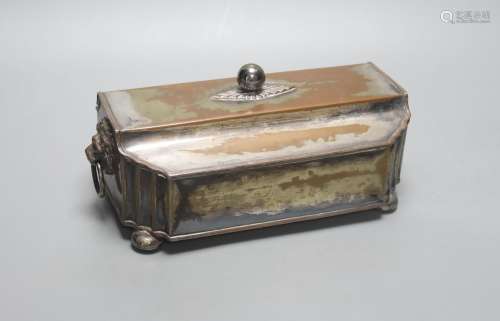 A Victorian Sheffield silver plate on copper lidded inkstand...