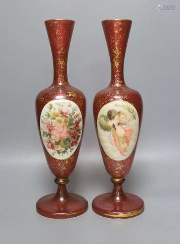 A pair of 19th century Bohemian enamelled and overlaid ruby ...