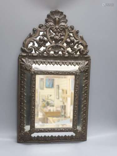 A 19th century Dutch embossed copper mounted wall mirror 58c...