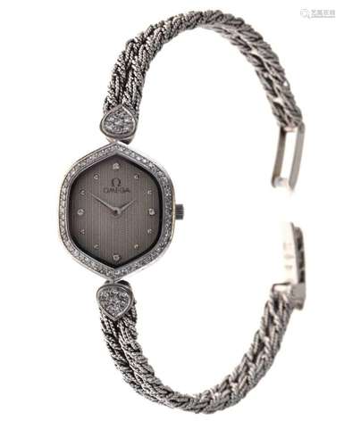 Omega - Ladys 18ct white gold, diamond set quartz bracelet w...