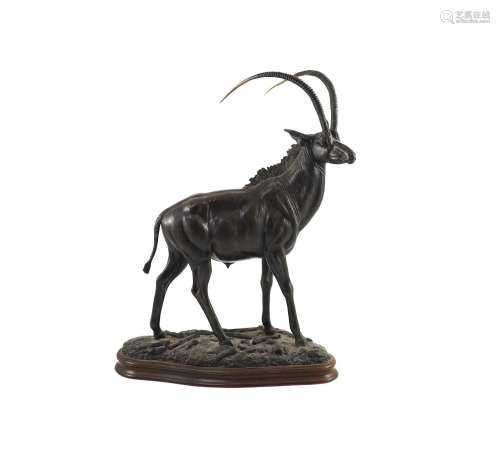 Tim Nicklin. A bronze model of a Sable antelopestanding upon...