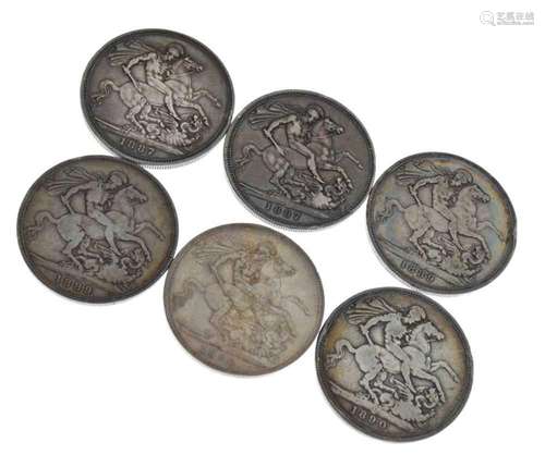 Coins - Six Queen Victoria silver Crowns