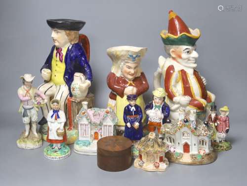 A group of assorted 19th century and later Staffordshire cer...