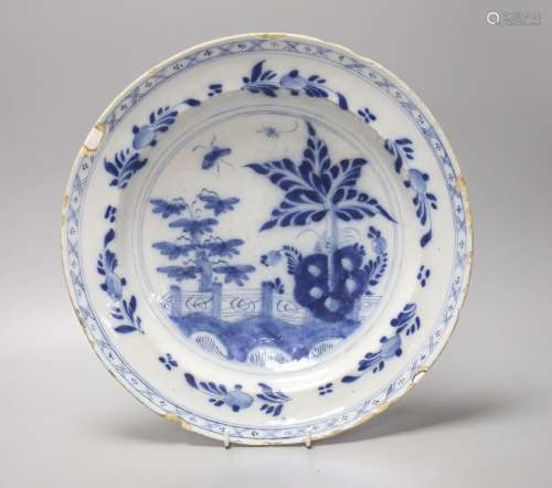 An 18th century Delft blue and white dish 34cm