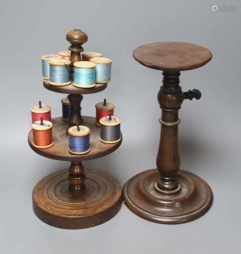 A Victorian turned wood cotton reel stand, 30cm and a 19th c...