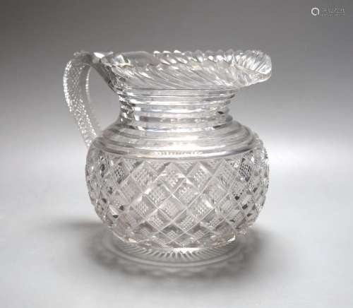 A Regency Irish Waterford crystal jug 16cm, crack to base of...