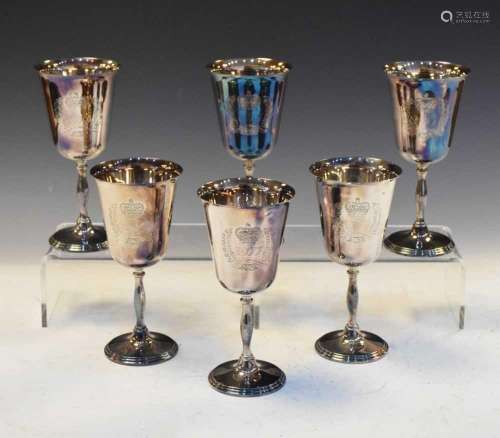 Set of six Queen Elizabeth II silver goblets commemorating t...