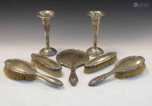 George V silver five-piece dressing table set together with ...