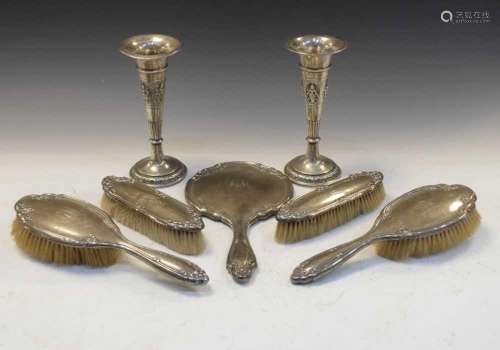 George V silver five-piece dressing table set together with ...