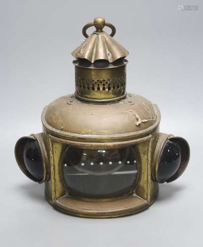 A Victorian copper and brass ships lantern, 30 cm high
