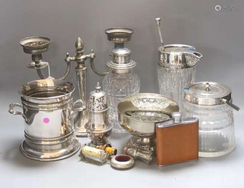 Assorted plated wares including a mounted glass biscuit barr...