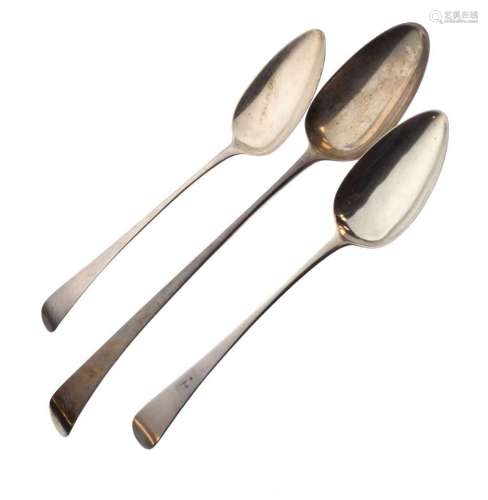 Pair of George III tablespoons together with a Georgian bast...