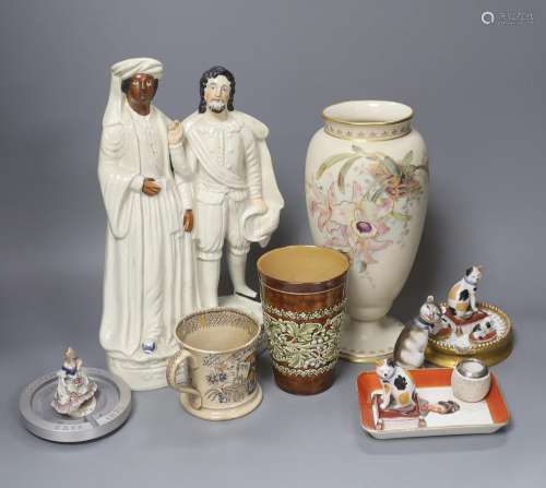Mixed ceramics including a Staffordshire flat back ‘Othello ...
