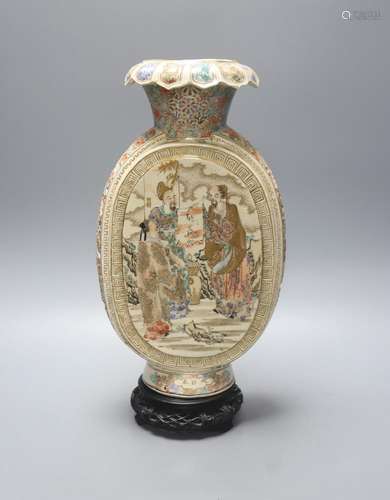 A large Japanese Satsuma pottery flask shaped vase, Meiji pe...