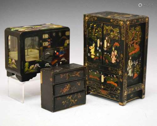 Three Chinese black lacquered boxes