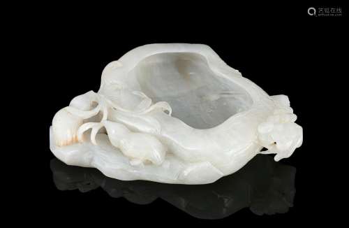 A WHITE JADE ‘DOUBLE QUAIL’ BRUSH WASHER, XI China, 20th cen...