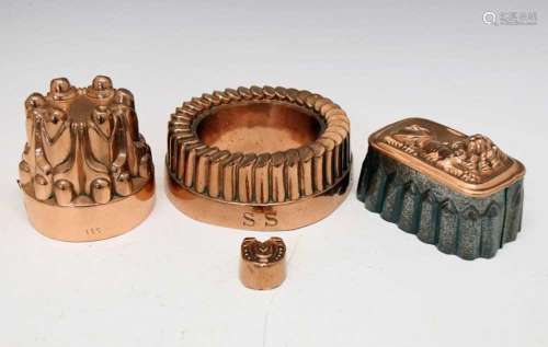 Four Victorian copper jelly moulds