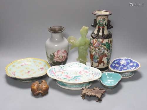 A group of 19th century Chinese porcelain dishes and a vase,...