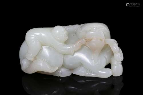 A PALE CELADON JADE ‘COWHERD AND WATER BUFFALO’ GROUP China,...