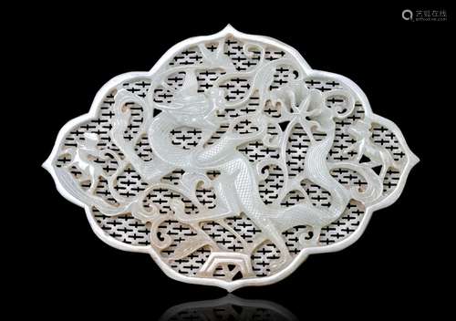 A LARGE MING STYLE TWO LAYER ‘DRAGON’ JADE PLAQUE China, Mod...