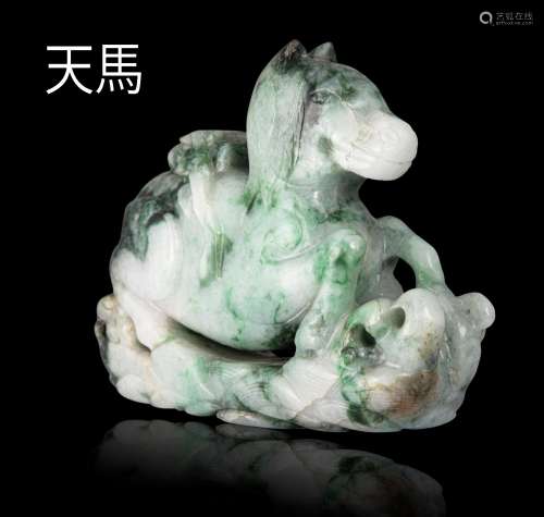 A LARGE JADEITE JADE CARVING OF A ‘HEAVENLY HORSE’, TIAN MA ...