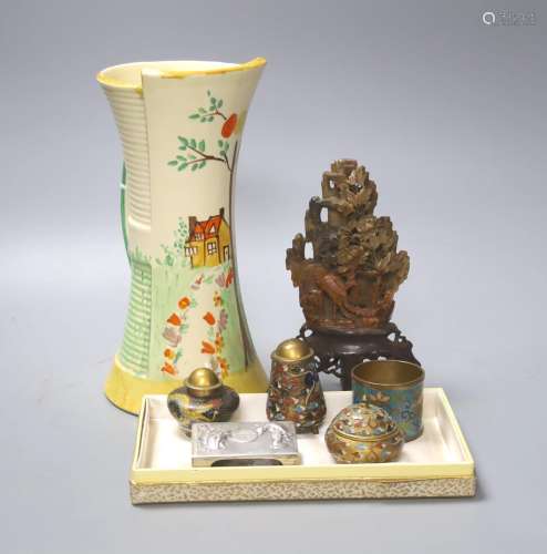 A Chinese soapstone carving, 16cm, a Chinese metal Matchbox ...