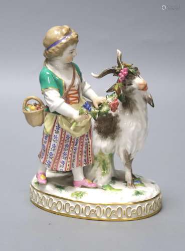 A late 19th/early 20th Meissen girl and goat group, model nu...