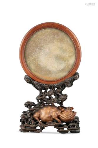 A SERPENTINE / SOAPSTONE ‘CRANE AND DRAGON’ MIRROR TOGETHER ...